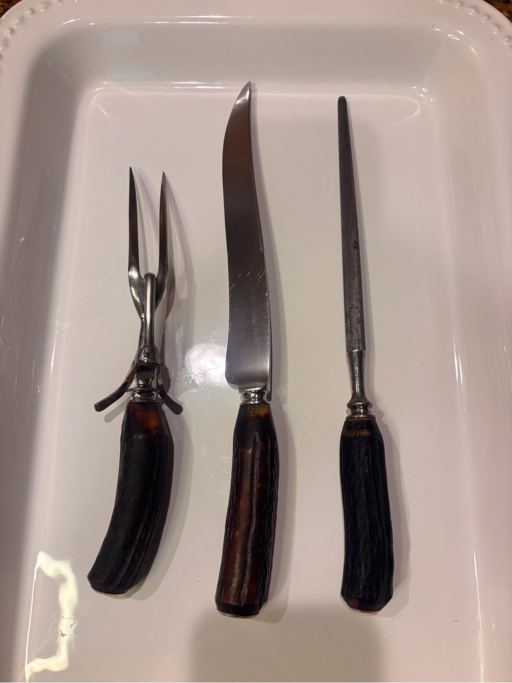 Vintage 1930s Remington DuPont 3-Piece Carving Set Stag Handle Stainless USA